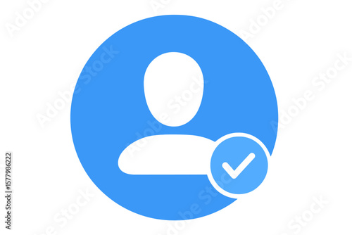 Social Media Verified Profile Badge Icon. Blue User Account with Check Mark. Instagram Verification Symbol. Secure Account Authentication. Approved User Identity. Profile Safety Guarantee.