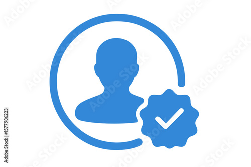 Blue Verified Profile Badge Icon. Social Media Account Verification Symbol. User Authentication Check Mark. Secure Account Approval Logo. Trust Guarantee for Personal Profile Safety