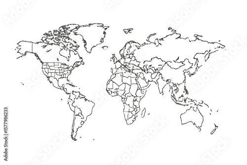 Wallpaper Mural Detailed World Map Outline with Country and State Borders, Continents, Political Divisions, Blank Template, Vector Illustration, Transparent Background, Editable Map for Design Projects Torontodigital.ca