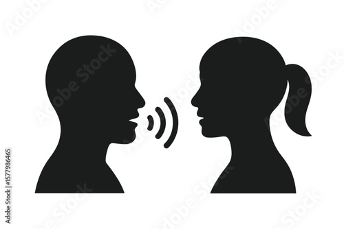 Communication Concept, Conversation Between Man and Woman, Talking Silhouettes, Speech Bubble, Human Interaction, Verbal Exchange, Social Dialogue, Vector Illustration