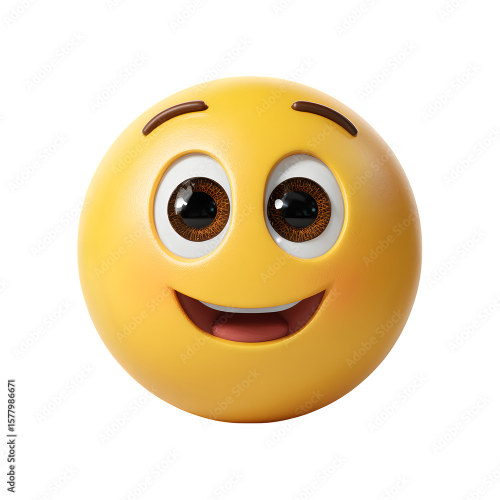Fototapeta premium Happy yellow emoticon with a broad smile expresses joy