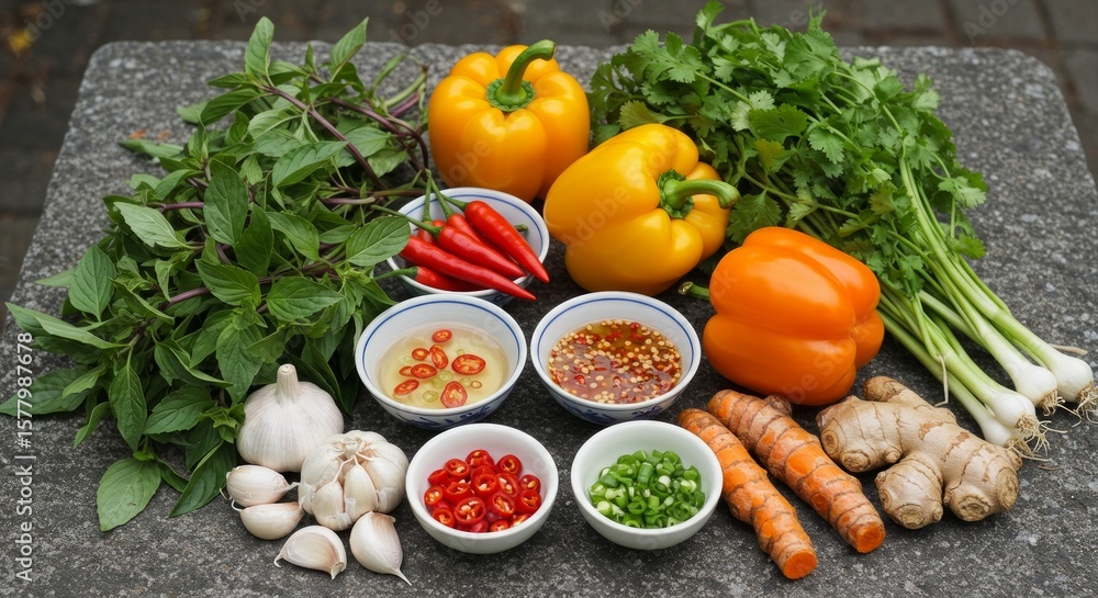 Vibrant Fresh Herbs, Spices, and Vegetables for Cooking A Culinary Delight Vibrant Fresh Herbs, Spices, and Vegetables for Cooking A Culinary Delight