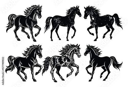 Flat-Style Horse Vector Collection Running, Jumping & Trotting Poses.