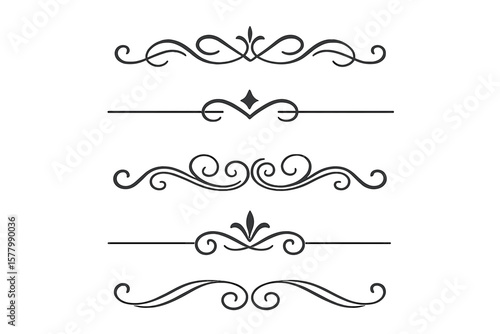 Elegant Black and White Ornamental Page Dividers Vector Set, Decorative Swirl Borders, Vintage Flourish Line Separators, Classic Divider Elements for Invitations, Websites, Print, Digital Design