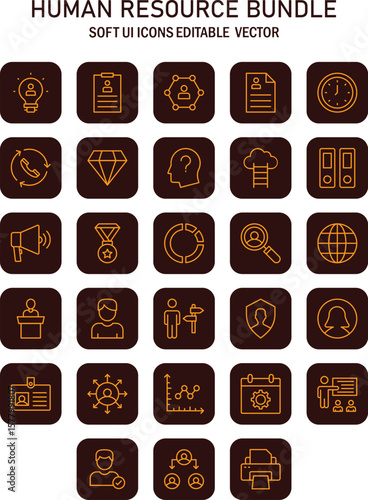 Detailed human resources icon set showcasing various management and organizational functions in a minimalist vector