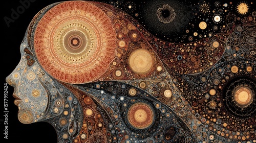 Abstract female profile with intricate design