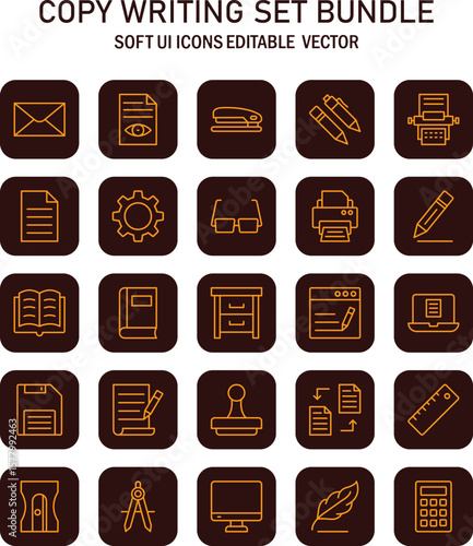Comprehensive collection of copywriting essentials with soft user interface icons adaptable vector resource for