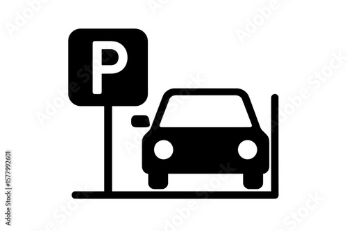 Car parking icon symbol. Parking lot sign. Park vehicle area. Public transport service. Auto zone pictogram. Automobile traffic roadsign. Transportation silhouette vector.