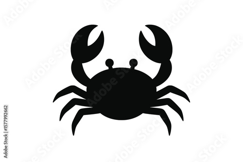 Crab silhouette vector icon. Seafood logo element. Marine ocean sea animal symbol. Black crustacean isolated on white. Summer beach food menu sign. Simple flat illustration.