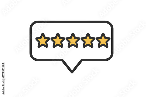 Five stars rating icon. Customer review symbol. Excellent feedback concept. Client satisfaction sign. Best user experience for service or product. Quality evaluation testimonial.