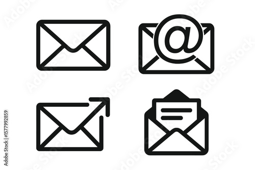 Mail and email icon set. Vector envelope pictogram for communication. Send, receive message concept. Web button for contact, newsletter, and correspondence. UI UX sign.