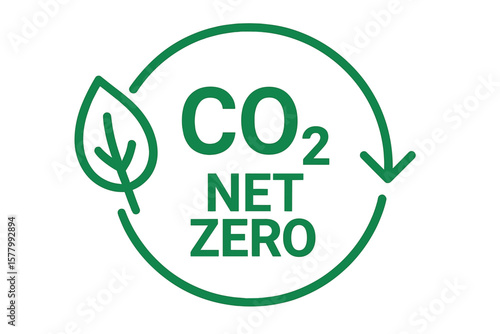 CO2 net zero emission icon. Carbon neutral concept. Climate change strategy. Green energy and eco friendly symbol. Ecology, environment and sustainability vector illustration.