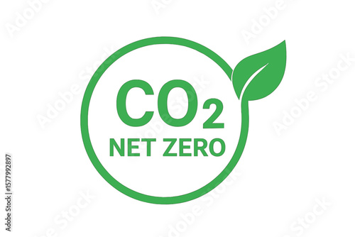 CO2 net zero emissions icon for carbon neutral footprint. Green eco friendly concept. Climate change, ecology, sustainable development and renewable energy vector illustration.
