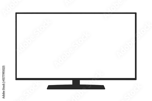 Realistic TV mockup with a blank white screen. Modern black television display or computer monitor template. Stylish electronic device front view for presentation or design.