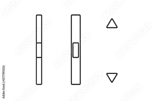 Scrollbar set with up and down arrow buttons. User interface design elements for website or mobile app. GUI widget for page navigation and content scrolling. Vector icons.
