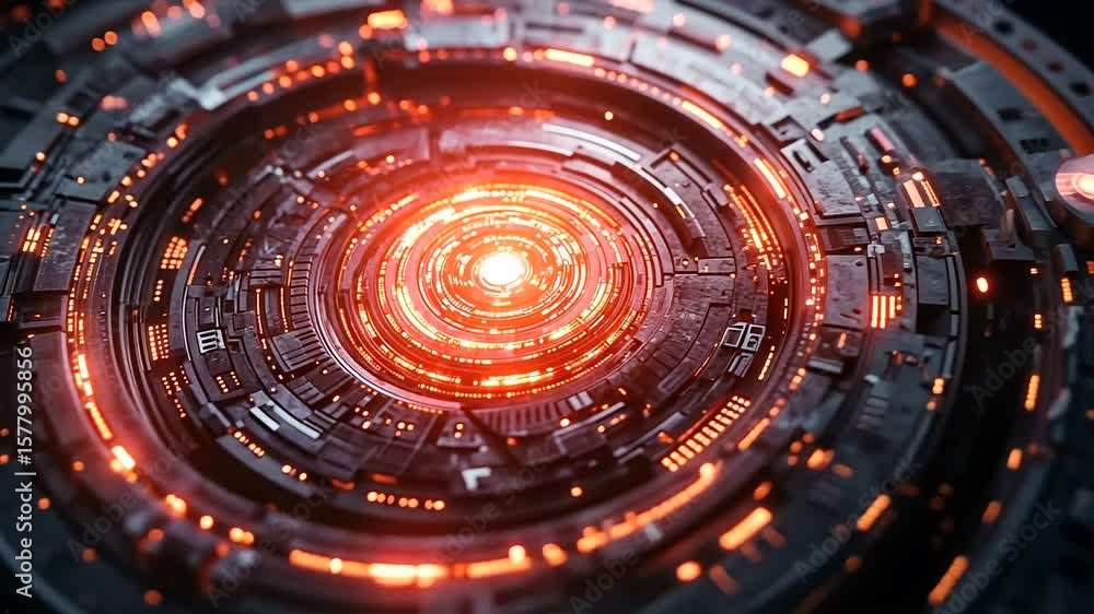 Futuristic technological tunnel with glowing energy core abstract background animation