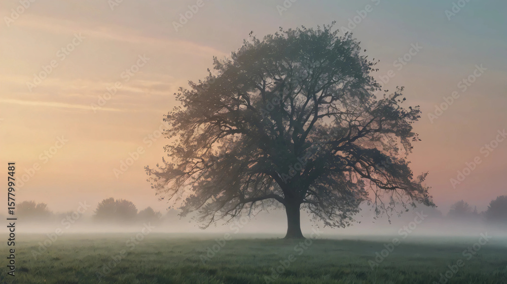 Obraz premium misty morning sunrise