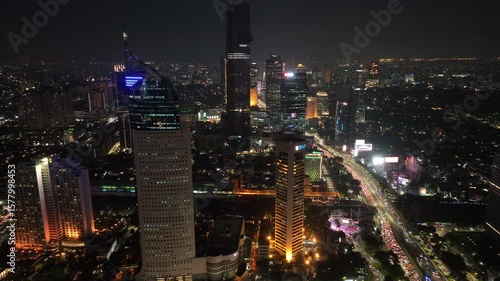 Wallpaper Mural night illumination jakarta city downtown modern office buildings exterior traffic street aerial panorama 4k indonesia Torontodigital.ca