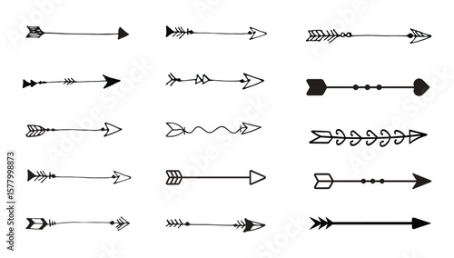 Hand Drawn Decorative Arrow Vector Set – Boho Style Black Line Arrows Collection