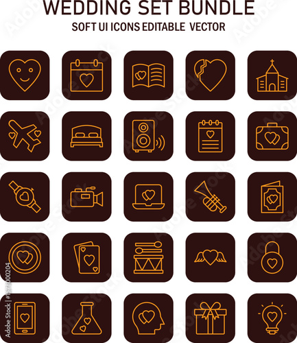 Elaborate icon collection showcasing essential elements symbolizing marital union and joyous celebration, designed