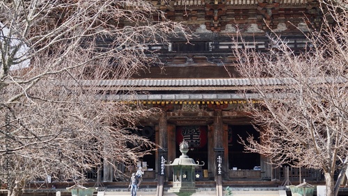 View of a large Japanese temple in early spring