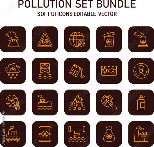 Illustrative representation of environmental pollution issues and consequences presented as vector icons in a modern
