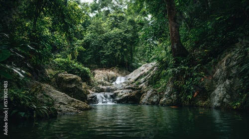 Lush rainforest waterfall