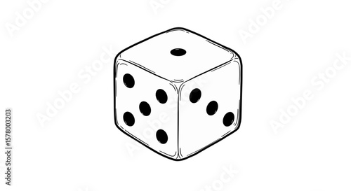 Game die – vintage ink sketch hand-drawn black and white vector illustration