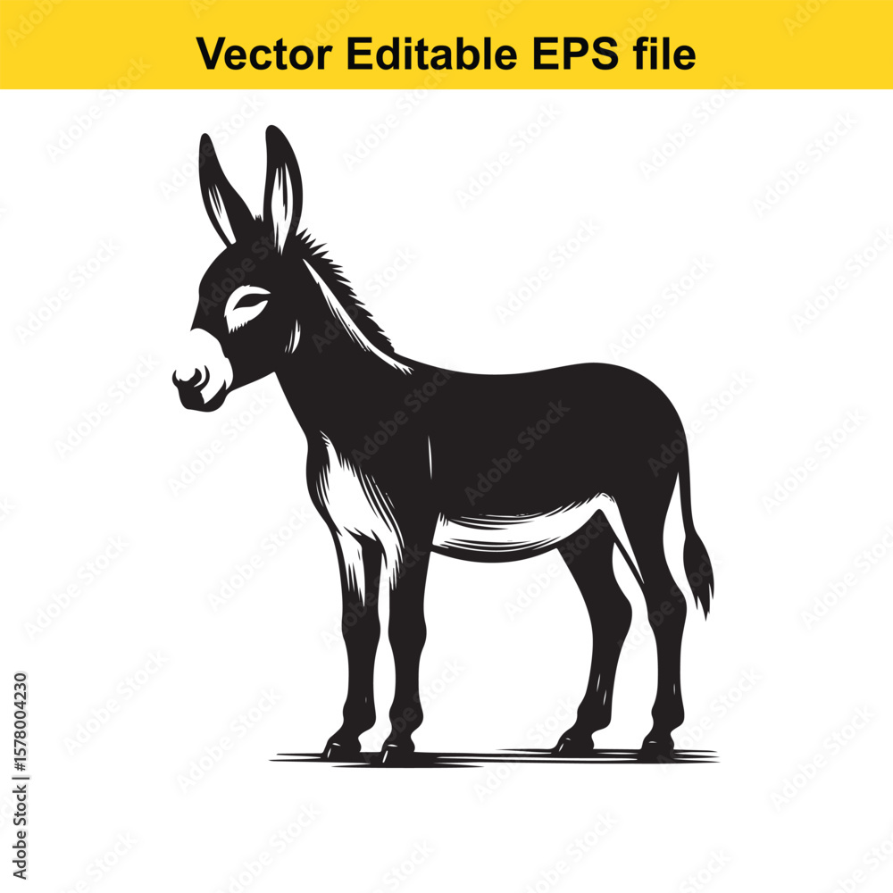 Fototapeta premium Geometric Line Art of a Donkey – Long Ears and Stoic Expression with Rustic Charm