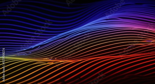 Abstract Colorful Light Waves on Black Background for Technology and Digital Art
