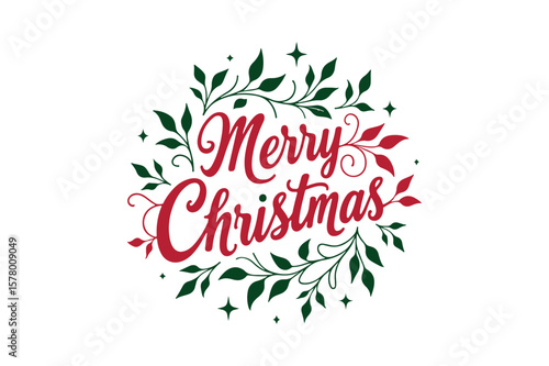 Elegant merry christmas greeting with festive greenery and stars