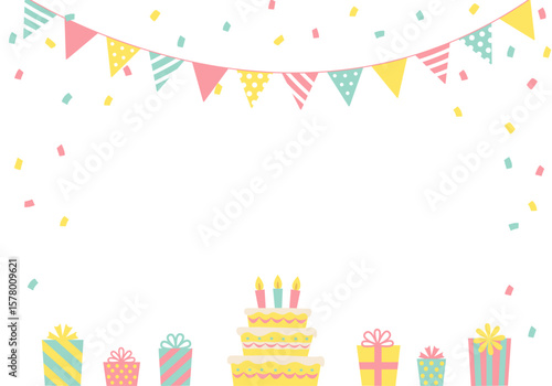 バースデーカード_誕生日パーティー背景（ヨコ）
誕生日ケーキ