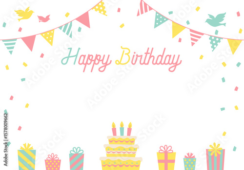 バースデーカード_誕生日パーティー背景（ヨコ）
happy birthday