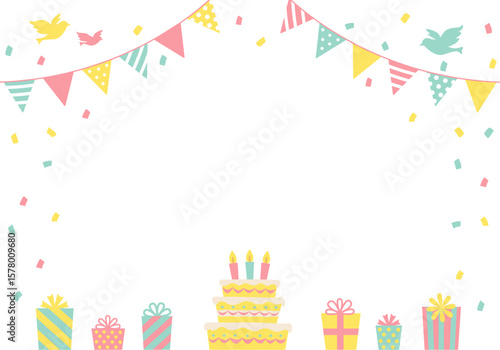 バースデーカード_誕生日パーティー背景（ヨコ）
誕生日ケーキ
