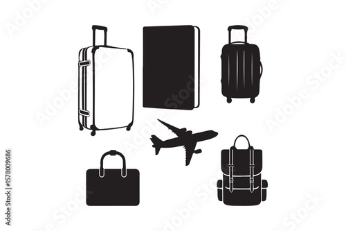Collection of travel icons featuring luggage airplane and backpack