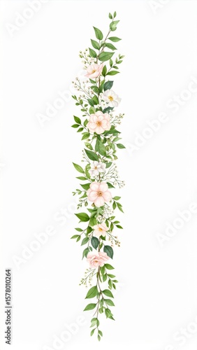 Watercolor Floral Arrangement with Pink Roses and Green Foliage on White Background