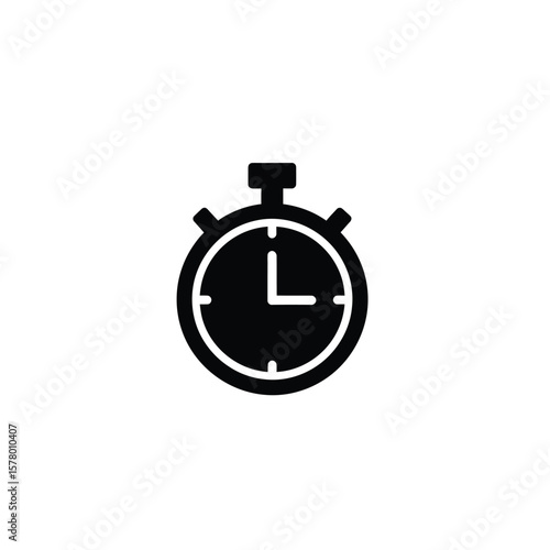 A simple black and white icon depicting a classic stopwatch.