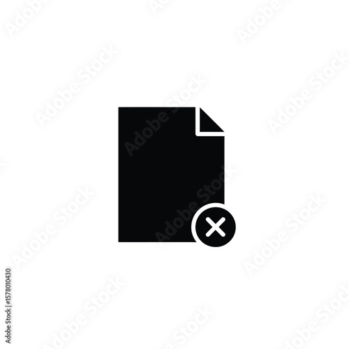 Black silhouette of a document icon with a folded corner and a cross symbol indicating deletion or removal.