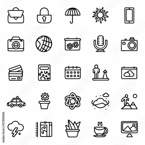Vector outline icons set travel business weather science technology and miscellaneous symbols design 100