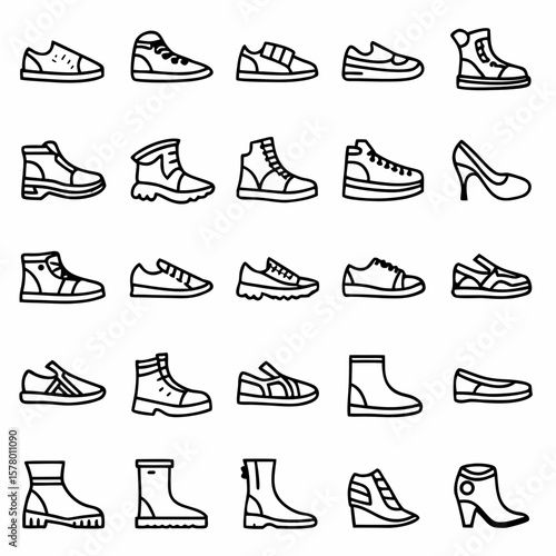 Collection of various types of footwear shoes and boots fashion style for men and women vector design