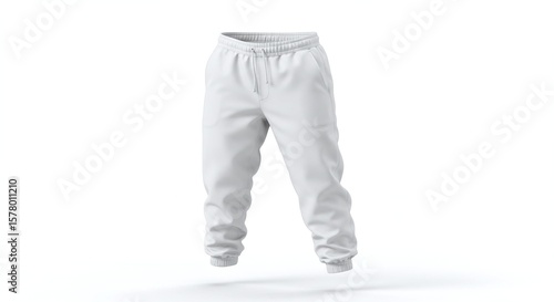 White Jogging Pants with Elastic Waist and Cuffs on White Background