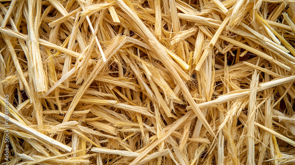 Close-up view of a pile of light brown straw pieces. Close-up view of a pile of light brown straw pieces.