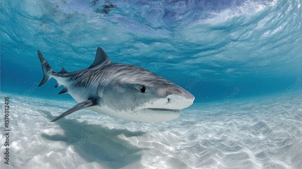 Naklejka premium Shark in vibrant underwater scene