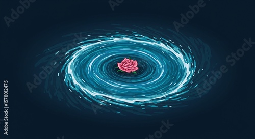Pink Rose Floating in Water Creating Ripples Artistic Digital Illustration