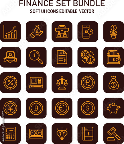 Financial themed symbols representing wealth creation and business management in a streamlined vector format
