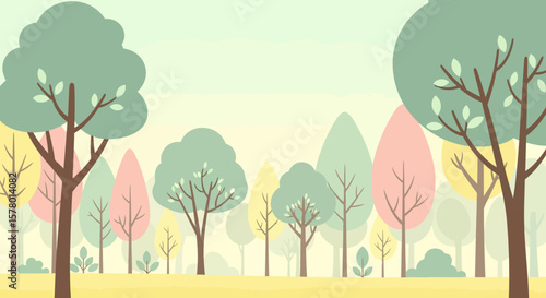Simple Cartoon Forest Trees Nature Background