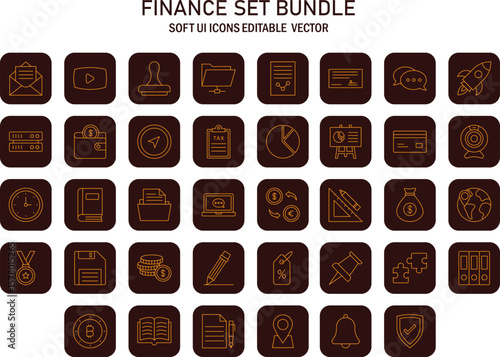 Comprehensive Finance and Business Icon Set for Digital Platforms and Applications interface design offering a diverse