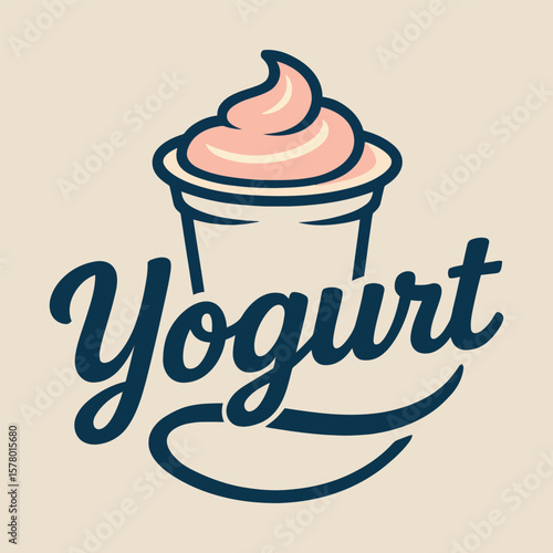 Vector yogurt swirl in cup with creamy dessert lettering.