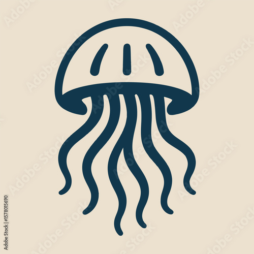 Vector jellyfish icon with long tentacles and dome head.