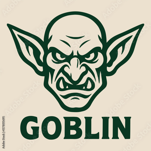 Vector goblin head with sharp features and evil expression.
